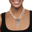 C. 1980 Vintage 3.75 ct. t.w. Diamond, 2.25 ct. t.w. Sapphire and 2.5mm Cultured Pearl Multi-Strand Necklace in 18kt White Gold