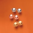 Italian Tri-Colored Sterling Silver Jewelry Set: Three Pairs of 8mm Ball Stud Earrings