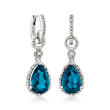7.24 ct. t.w. London Blue Topaz and .16 ct. t.w. Diamond Hoop Drop Earrings in Sterling Silver