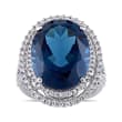 20.00 Carat London Blue Topaz Ring with .93 ct. t.w. Diamonds in 14kt White Gold