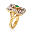C. 1980 Vintage Green Chalcedony and .35 ct. t.w. CZ Ring in 18kt Two-Tone Gold