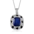 C. 1990 Vintage 6.00 Carat Sapphire, 1.10 ct. t.w. Diamond and Black Onyx Pendant Necklace in 14kt White Gold