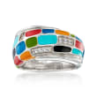 Belle Etoile &quot;Mosaica&quot; Multicolored Enamel and .15 ct. t.w. CZ Ring in Sterling Silver