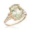 4.50 Carat Green Prasiolite Ring with Diamond Accents in 14kt Yellow Gold