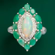 Opal and 1.80 ct. t.w. Emerald Marquise-Shaped Ring with .17 ct. t.w. Diamonds in Sterling Silver