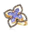 2.50 ct. t.w. Tanzanite and .57 ct. t.w. Champagne Diamond Ring in 18kt Yellow Gold Over Sterling Silver