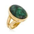 13.00 Carat Oval Emerald Ring in 18kt Gold Over Sterling