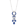 C. 2000 Vintage 11.21 ct. t.w. Sapphire and 1.28 ct. t.w. Diamond Drop Necklace in 18kt White Gold