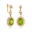 C. 1990 Vintage 3.68 ct. t.w. Peridot and .65 ct. t.w. Diamond Drop Earrings in 14kt Yellow Gold