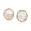 Mazza Cultured &quot;Coin&quot; Pearl and .33 ct. t.w. Diamond Post Earrings in 14kt Yellow Gold