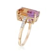 7.40 Carat Ametrine Ring with Diamond Accents in 14kt Yellow Gold