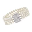 C. 1990 Vintage 5-5.5mm Cultured Pearl and .50 ct. t.w. Diamond Three-Row Bracelet in 18kt White Gold