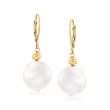 13-14mm Cultured Pearl Drop Earrings in 14kt Yellow Gold