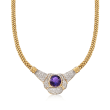 C. 1980 Vintage 7.60 Carat Amethyst and 1.75 ct. t.w. Diamond Necklace in 18kt Yellow Gold