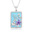 .40 ct. t.w. White Topaz and Multicolored Enamel Sea Life Pendant Necklace in Sterling Silver