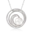 9-9.5mm Cultured Pearl and .10 ct. t.w. Diamond Wave Necklace in Sterling Silver