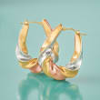 Italian Andiamo 14kt Tri-Colored Gold Over Resin Scalloped Hoop Earrings