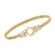 14kt Yellow Gold Butterfly Wheat Link Bracelet with Diamond Accents