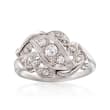 C. 1950 Vintage .30 ct. t.w. Diamond Leaf Ring in 14kt White Gold