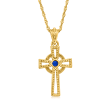 Italian Lapis Cross Adjustable Pendant Necklace in 18kt Gold Over Sterling
