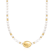 5.5-6mm Oval Cultured Pearl Bead Necklace with 18kt Gold Over Sterling