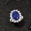5.30 Carat Simulated Sapphire and 1.80 ct. t.w. CZ Ring in Sterling Silver