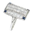 C. 1950 Vintage 1.75 ct. t.w. Diamond and .40 ct. t.w. Sapphire Ring in 14kt White Gold
