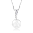 Mikimoto 10mm A+ South Sea Pearl and .25 ct. t.w. Diamond Pendant Necklace in 18kt White Gold