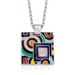 Belle Etoile &quot;Geometrica&quot; Multicolored Enamel and .25 ct. t.w. CZ Pendant in Sterling Silver