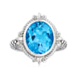Andrea Candela &quot;Fleur De Lis&quot; 5.83 Carat Swiss Blue Topaz Ring in Sterling Silver