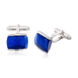 Rectangular Blue Glass Cuff Links in Sterling Silver