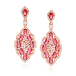 4.50 ct. t.w. Simulated Pink Sapphire and 2.05 ct. t.w. CZ Drop Earrings in 18kt Rose Gold Over Sterling