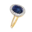 C. 1960 Vintage 3.36 Carat Sapphire and .36 ct. t.w. Diamond Ring in 18kt Yellow Gold