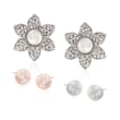 Italian 7-8mm Cultured Pearl Jewelry Set: Three Pairs of Studs with 1.00 ct. t.w. CZ Flower Earring Jackets in Sterling Silver