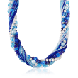 Italian Multicolored Murano Bead and 6mm & 10mm Cultured Pearl Torsade Necklace in Sterling Silver