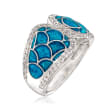Belle Etoile &quot;Marina&quot; Sea-Blue Enamel and .95 ct. t.w. CZ Ring in Sterling Silver