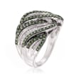 1.00 ct. t.w. Green and White Diamond Wave Ring in Sterling Silver