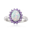 Simulated Opal and Simulated Amethyst Oval Ring in Sterling Silver