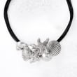 Sterling Silver Over Resin Starfish and Seashells Necklace with Black Leather