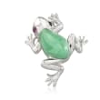 Green Jade and .20 ct. t.w. Rhodolite Garnet Frog Pendant in Sterling Silver