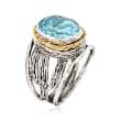 5.00 Carat Sky Blue Topaz Openwork Ring in Sterling Silver and 14kt Yellow Gold