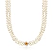 C. 1960 Vintage 6.3x7.8mm Cultured Pearl Double-Strand Necklace with .70 Carat Citrine Flower Clasp in 14kt White Gold
