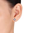 1.50 ct. t.w. White and Blue Sapphire Flower Earrings in 14kt White Gold