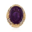 C. 1970 Vintage 21.40 Carat Amethyst and .30 ct. t.w. Diamond Ring in 14kt Yellow Gold
