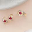 1.20 ct. t.w. Ruby and .24 ct. t.w. Diamond Earrings in 14kt Yellow Gold