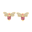 .80 ct. t.w. Ruby and .76 ct. t.w. Diamond Bumblebee Earrings in 14kt Yellow Gold