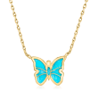 Italian Turquoise Enamel Butterfly Necklace in 14kt Yellow Gold