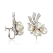 C. 1950 Vintage 8mm Cultured Pearl and 1.50 ct. t.w. Diamond Clip-On Earrings in 14kt White Gold