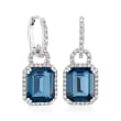 7.00 ct. t.w. London Blue Topaz and .18 ct. t.w. Diamond Hoop Drop Earrings in Sterling Silver
