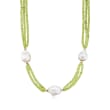 14-15mm Cultured Baroque Pearl and 70.00 ct. t.w. Peridot Bead Three-Strand Necklace with 14kt Yellow Gold